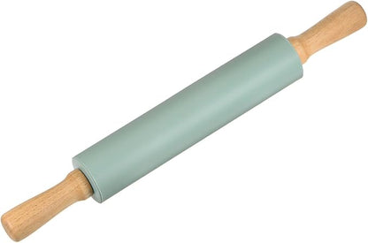HARFINGTON Silicone Rolling Pins for Baking 17 Inch Wooden Handle Non Stick Rolling Pin Small Roller Playdough Rolling Pins for Dough Pizza Pastry Fondant Kitchen, Dark Green
