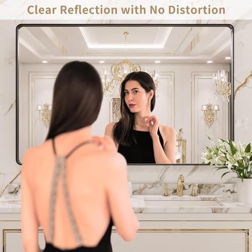 LOAAO 55X36 Inch Black Metal Framed Bathroom Mirror