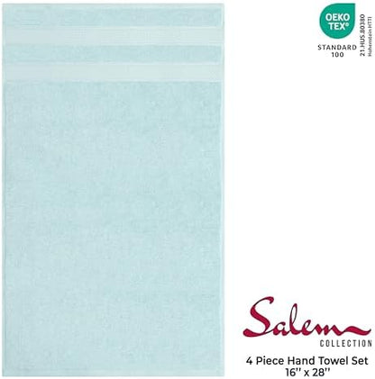 American Soft Linen Salem 100% Cotton Turkish 4 Piece Hand Towels for Bathroom, 600 GSM Soft Absorbent Quickdry Hand Face Towel Set, Mint