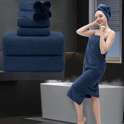 8 Piece Bathroom Towel Set Navy Blue |2 Oversized Large Bath Towels Sheet,2 Hand Towels and 4 Washcloths| 600GSM Ultra Soft Luxury Premium Towel Set Highly Absorbent Quick Dry Hotel Towel Collection