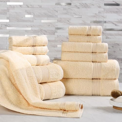 SUPERIOR Egyptian Cotton 12-Piece Towel Set, Assorted Towels for Home Bathroom, Guest Bath Decor Essentials, Includes 4 Bath, 4 Hand, 4 Face Towels/Washcloths, Quick Dry, Absorbent - Canary
