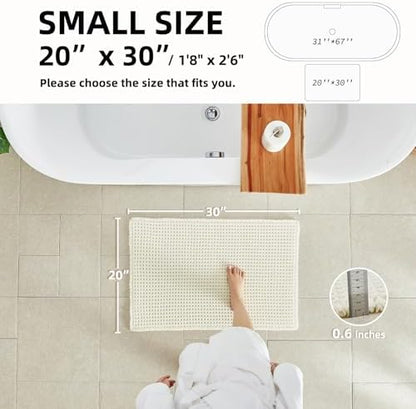 TYUU Cream White Waffle Bath Mat, Boho Bathroom Rugs Non Slip, 30x20