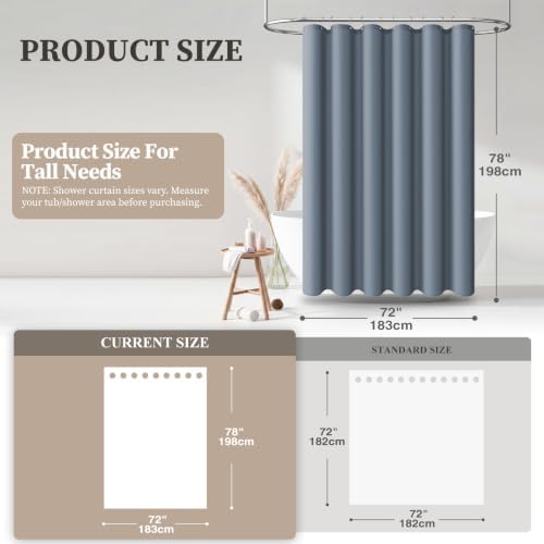 BTTN 72x78 Linen Textured Waterproof Fabric Shower Curtain Set, Blue Gray