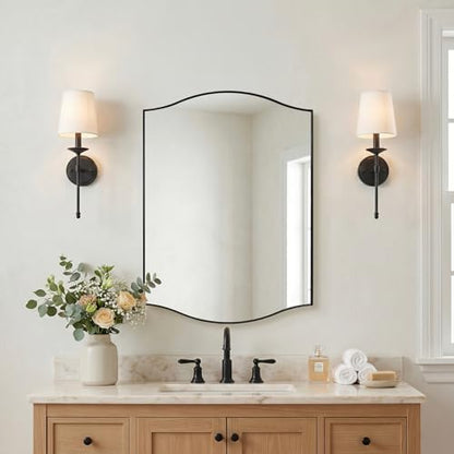ANDY STAR Black Bathroom Mirror, 22"x30" Scalloped Wall Mirror in Stainless Steel Metal Frame, Unique Vanity Mirror with Modern Curved Edge Design, Ideal for Bathroom, Bedroom, Entryway