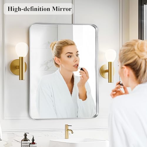 Silver Bathroom Vanity Mirror Over Sink 24x30, Wall Mounted Chrome Mirror