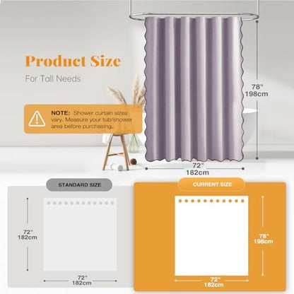 BTTN 72x78 Boho Scalloped Linen Textured Cloth Shower Curtain Set, Lavender