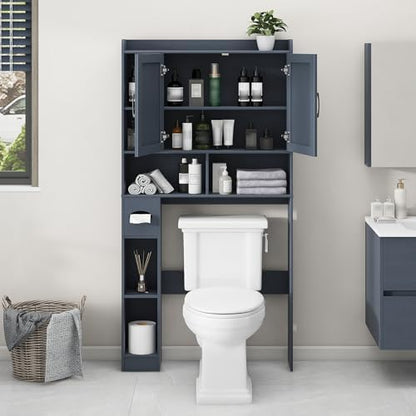Vabches Over The Toilet Storage Cabinet with 2 Barn Doors, Blue