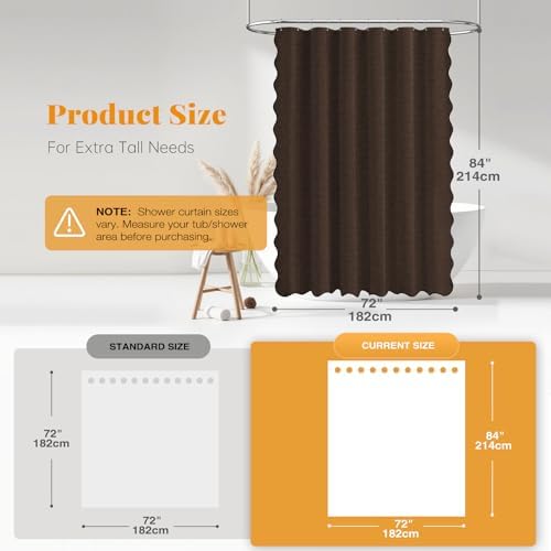 BTTN Boho Scalloped Linen Textured Cloth Shower Curtain Set, 72x84, Brown