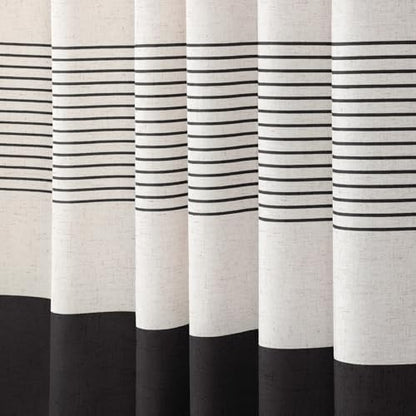 Black Boho Linen Striped Shower Curtain with Tassel 72" W X 72" L