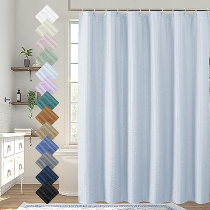 Aiyufeng Light Blue Shower Curtain for Bathroom, Embossed Textured Fabric Shower Curtain for Bathroom - Soft Cloth & Hotel Spa, Machine Washable, 72X72, Glacier Blue