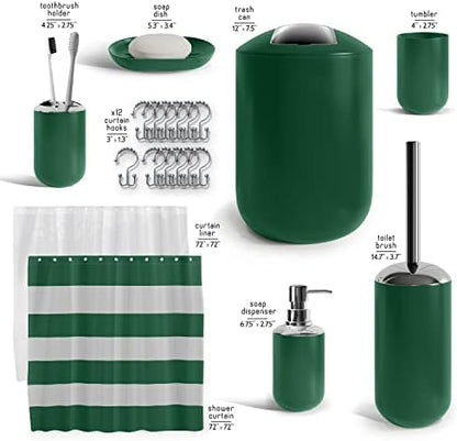 Clara Clark Bathroom Set - Green Bathroom Accessories Set, 20PC Bathroom Accessory Set, Shower Curtain Set with Liner, Toothbrush Holder, Soap Dispenser, Soap Dish, Toilet Brush Holder, and Trash Can