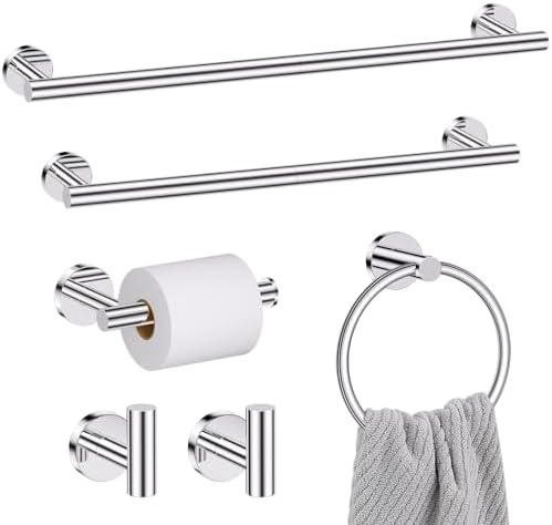 Chrome Bathroom Hardware Set, 6 Pieces Towel Bar Towel Holder Set Includes 19.68/23.6in Towel Bar, Toilet Paper Holder,Towel Ring and Towel Hook Wall Mount Bathroom Accessories Set