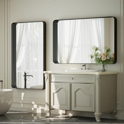 55"x 30" Black Bathroom Mirror - Aluminum Framed Wall Mirror, Bathroom Wall Mounted Vanity Mirror, Modern Bathroom Mirror, Bedroom, Living Room Wall Mirror, Hang Horizontally or Vertically