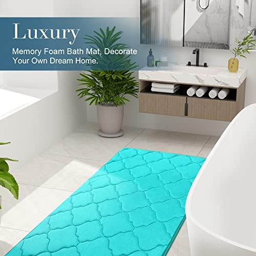 OLANLY Memory Foam Bath Mat Rug 70x24, Ultra Soft Bathroom Rugs, Teal