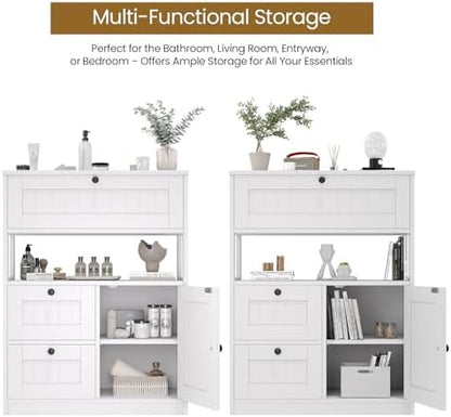 GRUSIGN Bathroom Cabinet, Modern Bathroom Floor Storage Cabinet Organizer with 1 Door and 3 Drawers, Freestanding Cupboard for Kitchen/Living Room Use