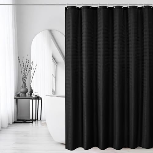Gibelle Small Stall Black Fabric Shower Curtain, Hotel Style, 36 x 72