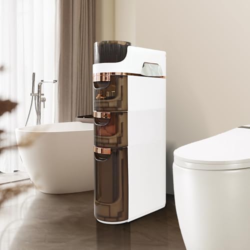 BGYMF 3-Tier Narrow Slim Bathroom Storage Cabinet,Movable,White