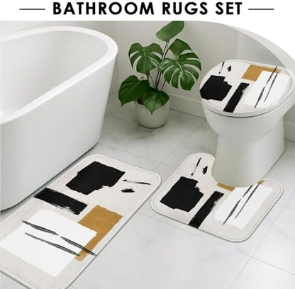 Bathroom Sets with Shower Curtain and Rugs, Boho 4 Pcs, Geometric
