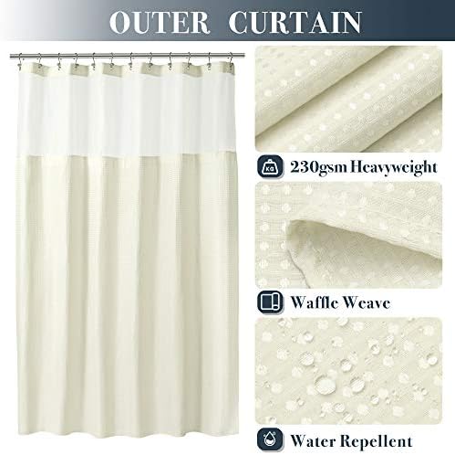 N&Y HOME Waffle Weave Shower Curtain with Snap-in Liner Set Cream, 71x72