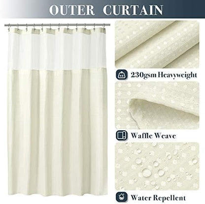 N&Y HOME Waffle Weave Shower Curtain with Snap-in Liner Set Cream, 71x72