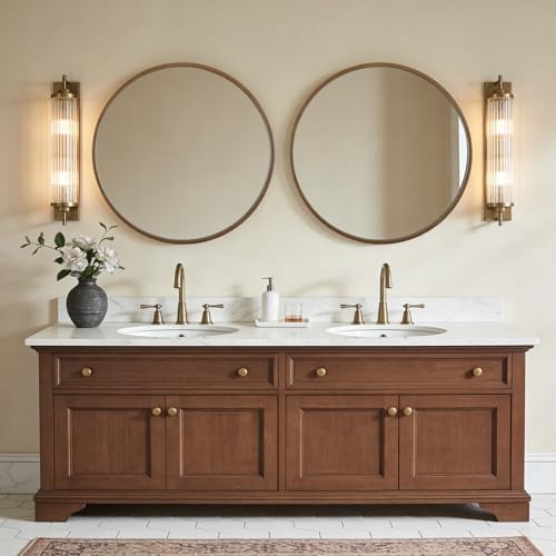WallBeyond Round Wood Mirror, 32" Round Modern Decoration Large Circle Wall Mirror for Bathroom Living Room Bedroom Entryway, Walnut