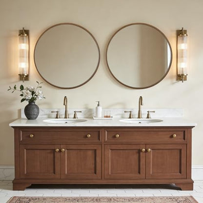 WallBeyond Round Wood Mirror, 32" Round Modern Decoration Large Circle Wall Mirror for Bathroom Living Room Bedroom Entryway, Walnut