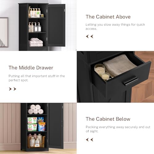TEENFON Tall Bathroom Cabinet, Storage Cabinet with 6 Shelves & Drawer