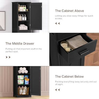 TEENFON Tall Bathroom Cabinet, Storage Cabinet with 6 Shelves & Drawer