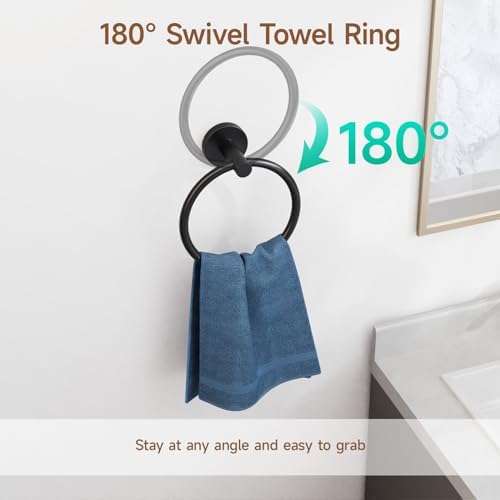 USHOWER 8PCS Matte Black Bathroom Hardware Set, 24-Inch Towel Bar Set