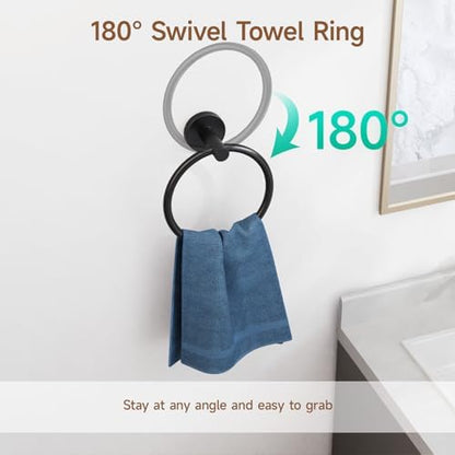 USHOWER 8PCS Matte Black Bathroom Hardware Set, 24-Inch Towel Bar Set