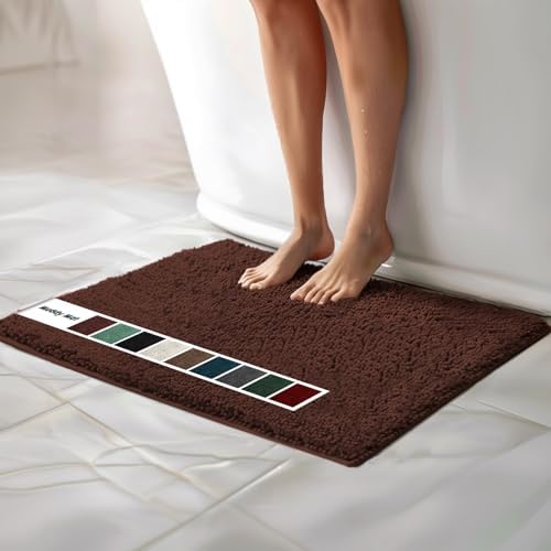 Muddy Mat® | Chenille Bathroom Rugs Quick Dry Microfiber Mats Non Slip Washable, Extra Thick, Soft and Highly Absorbent Bath Mats for Bathroom, Kitchen, and Shower Floor - Brown 24"x35"