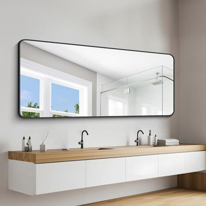 DESBING 72" x 30"Bathroom Mirror, Matte Black Wall Mirror with Metal Frame, Decorative Rectangular Vanity Mirror for Bedroom Bathroom Living Room Entryway (Horizontal/Vertical)