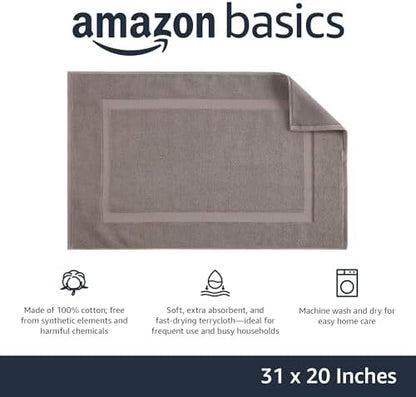Amazon Basics Banded Bathroom Bath Rug Mat, Machine Washable, 100% Cotton, 31" x 20", Light Gray (Pack of 2)