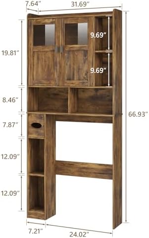 Vabches Over The Toilet Storage Cabinet with Doors and Shelves, Brown