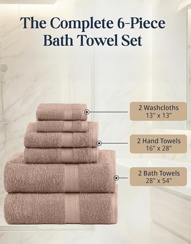 LANE LINEN Bath Towel Set Quick Dry 100% Cotton 6 Piece Soft - Taupe