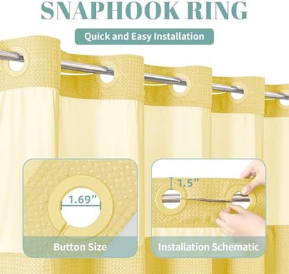 eachope No Hook Waffle Shower Curtain with Snap-in Liner, 71x74 Inch,Yellow