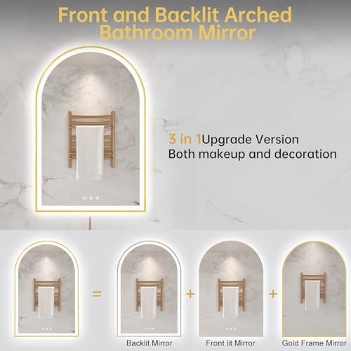 24"x36" Arched LED Lighted Bathroom Mirror with Lights