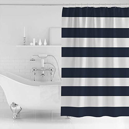 Shower Curtain Bathroom Set Navy Blue and White Stripe Waterproof Shower Curtains with Grommets Hooks Classic Texture Privacy Bath Curtain for Bathtub Decor 36x72in