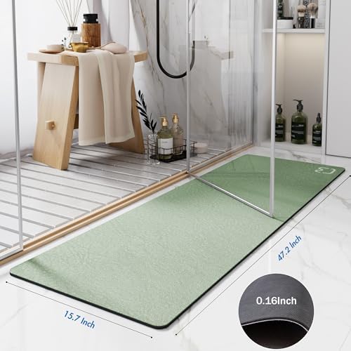sage Green Long Stone Bath Mats for Bathroom Large Bathroom Rugs,15.7"x47"