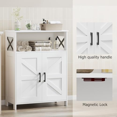 Homhedy Farmhouse Bathroom Storage Cabinet with Doors, Small Floor Cabinet