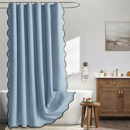 MIULEE 72"x84" Extra Long Scalloped Shower Curtain Moonlight Blue