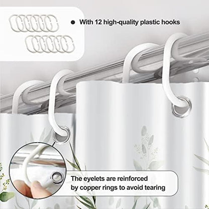 AWERT Shower Curtain Plants for Bathroom,Waterproof Quick-Drying Green Leaves Shower Curtain Set with Hooks 60x72 Inch