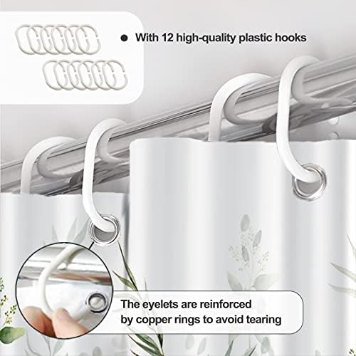 AWERT Shower Curtain Plants for Bathroom,Waterproof Quick-Drying Green Leaves Shower Curtain Set with Hooks 72x78 Inch