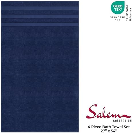 American Soft Linen Salem 100% Cotton Turkish 4 Piece Bath Towels for Bathroom, 600 GSM Soft Absorbent Quick Dry Bath Towel Set, Navy Blue