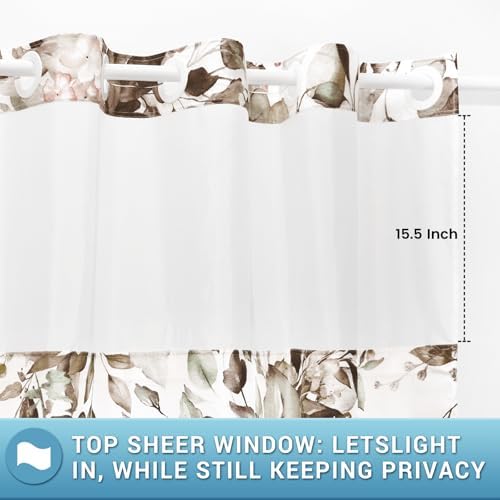 WITHLOC No Hook Floral Shower Curtain with Liner, Eucalyptus Taupe, 71x74