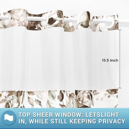 WITHLOC No Hook Floral Shower Curtain with Liner, Eucalyptus Taupe, 71x74
