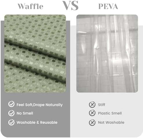 No Hook Waffle Shower Curtain with Snap in Liner Set, 54x80, Sage Green