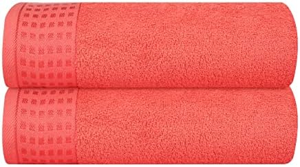 GLAMBURG 100% Cotton 2 Pack Oversized Bath Towel Set 28x55 Inches, Ultra Soft Highly Absorbant Compact Quickdry & Lightweight Large Bath Towels, Ideal for Gym Travel Camp Pool - Coral Orange