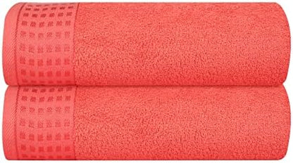 GLAMBURG 100% Cotton 2 Pack Oversized Bath Towel Set 28x55 Inches, Ultra Soft Highly Absorbant Compact Quickdry & Lightweight Large Bath Towels, Ideal for Gym Travel Camp Pool - Coral Orange