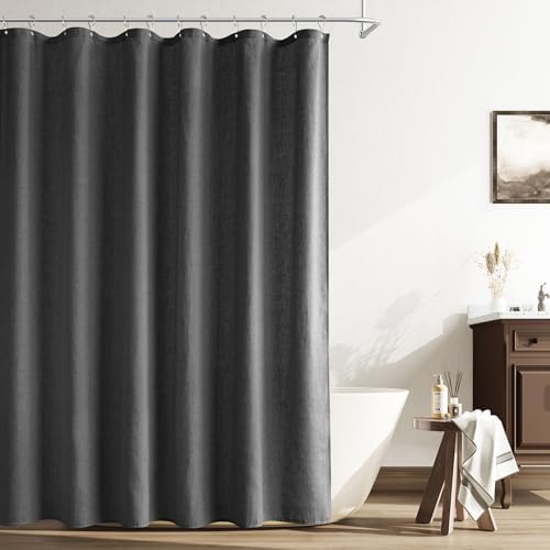 Naturoom Linen Shower Curtain 96 Inch Long for Bathroom Dark Grey 1 Panel